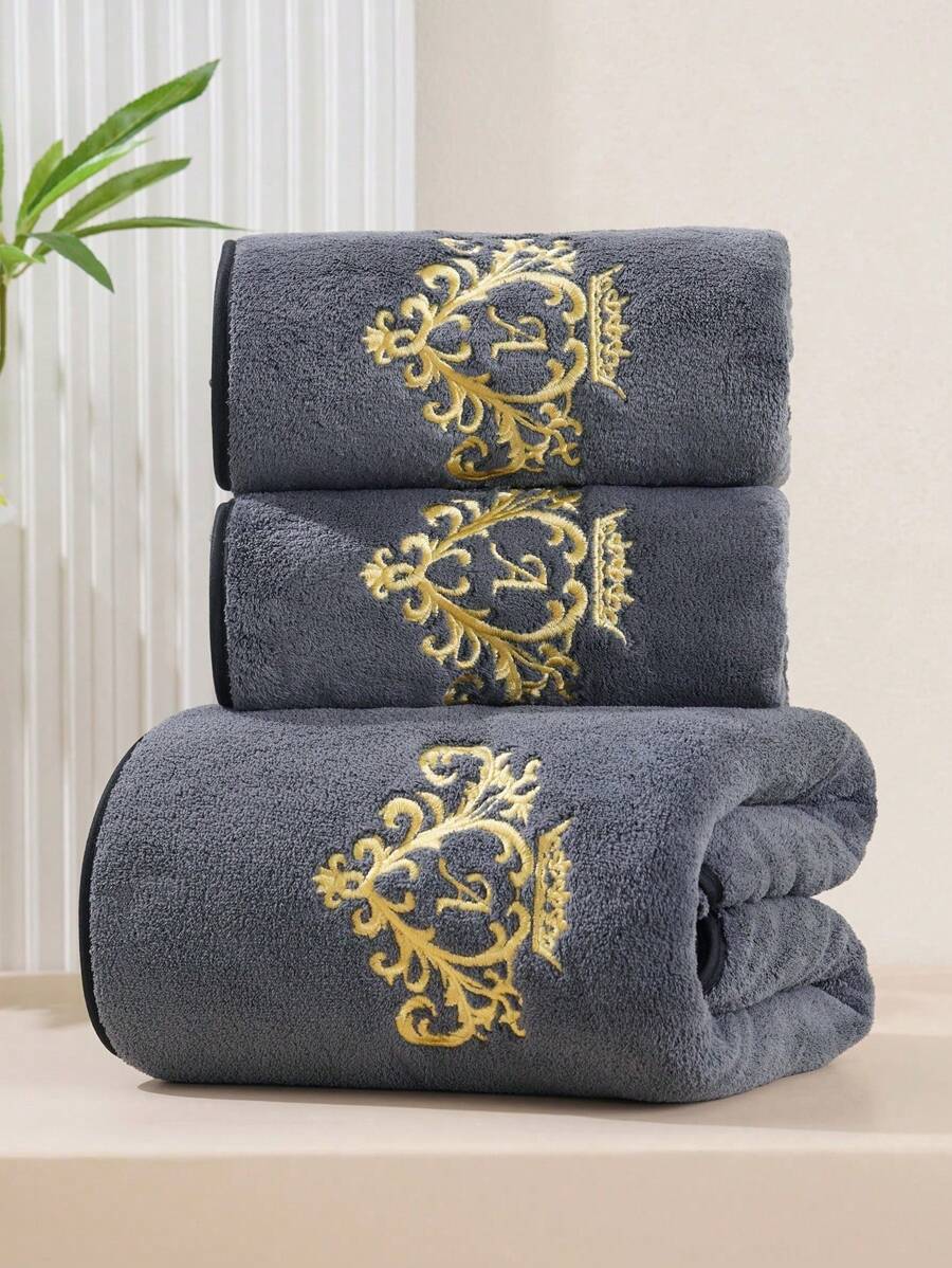 1/2件可選，珊瑚絨毛巾，刺繡浴巾，超細纖維純色刺繡1件浴巾或1件毛巾，蓬鬆刺繡家用毛巾或浴巾，柔軟，情侶款適用於浴室、飯店、健身房、旅行、返校、居家必需品，毛巾，護膚