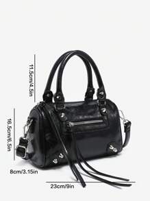 1 pezzo Borsa a tracolla stile retrò Y2K da donna, stile motociclista punk, decorata con borchie, in finta pelle cerata, con tasche multiple, adatta per uscite, appuntamenti, feste