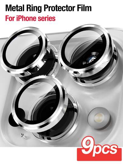 Yezodawee 9pcs/Pack 9H Tempered Glass Camera Lens Protector Film - Compatible With IPhone 17 Pro Max/17 Pro/17 Air/17/16 6.1 Inch And 16 Plus 6.7 Inch, Metal Independent Ring Protective Case, High-Definition Transparent, Compatible With IPhone 15 Pro Max, 14 Plus, 13, 12, 11, 15 Pro, 15 Plus, 14 Pro - Perfect Compatible With Phone Cases (Silver)