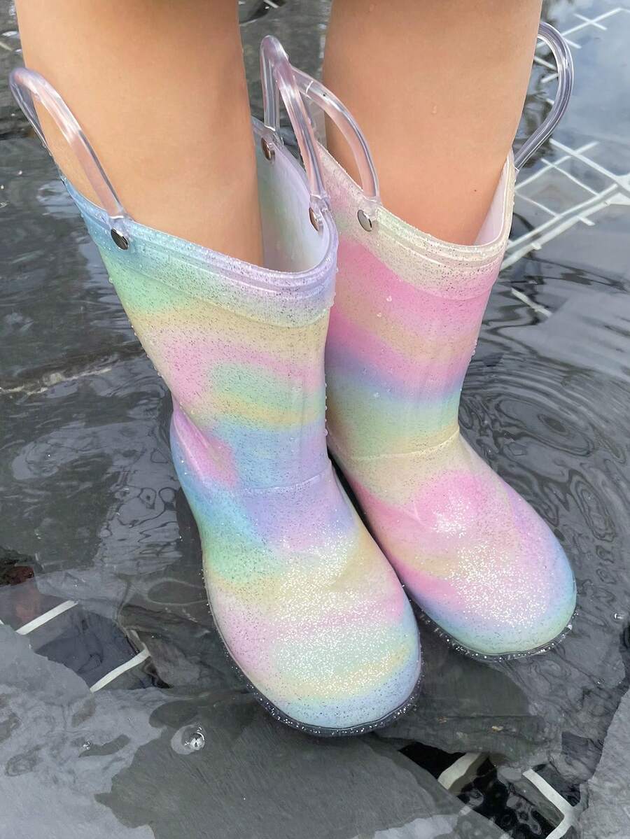 Children's Ombre Pink Sakura Rain Boots, Sweet Princess Style Waterproof Outdoor Rain Boots, One-Piece PVC, Odorless, Easy To Clean, Non-Slip Soft Bottom For Kindergarten Toddlers, Flexible & Lightweight Rain Shoes For Boys