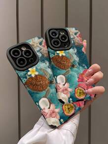 Summer Phone Case 1pc Turtle Shell Vertical Striped Faux Leather Shockproof Anti-Fingerprint Protective Phone Case Compatible With Apple And Models Waterproof Anti-Fall Scratch Resistant - Multicolor - View 4