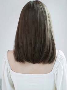 Peruca com franja, cabelo liso, 18 polegadas, marrom natural, para mulheres