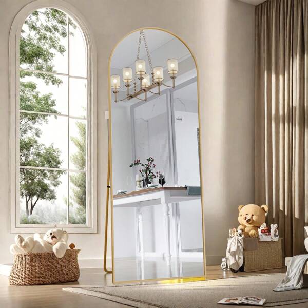 Espejo de Body entero, espejo de pie curvo de 165 x 60 cm para montaje en pared, apoyo, espejo de piso, espejo de Body completo como espejo de vestir y tocador para sala de estar, dormitorio, y vestidor - Espejo de Body entero de 162 cm