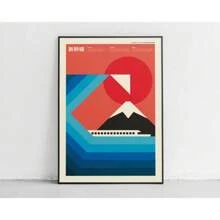 1 pezzo cartellone di opere d'arte contemporanee giapponesi di Tokyo, grandi onde con alba, pittura su tela con montagna mostruosa, decorazione murale per il soggiorno di casa, senza cornice