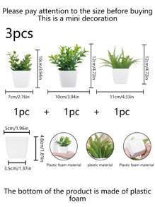 1set (3PCS) Mini Simulation Plant Pot Combination Home Living Room Bathroom Spring Party Table Top Cute Decorative Gift Gifts Birthday Graduation