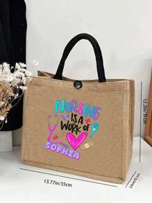 Personalized Nurse Doodle Makeup Bag, Customizable Birthday Celebration Tote Bag, Nurse Gift Ideas, Appreciation Gift, Stylish Shoulder Bag For Women's, Personalized With Name & State, Perfect, Stylish Linen-Colored Gift For Her