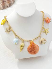 1pc Dream Ocean Shell hanger ketting, overdreven ontwerp met high-end oceaan resort stijl voor vrouwen, unieke willekeurige kleur