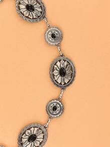 Cadena de cintura ajustable de mujer elegante y vintage de tono plateado, hecha a mano. Cinturón de cintura de aleación de zinc con gemas y estampado de lunares de unicolor, adecuado para uso diario, fiestas, citas, primavera/verano/otoño/invierno.