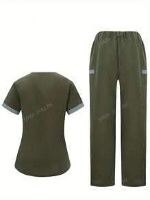 Ensemble uniforme de Top manches courtes et pantalon avec coutures bicolores pour femmes