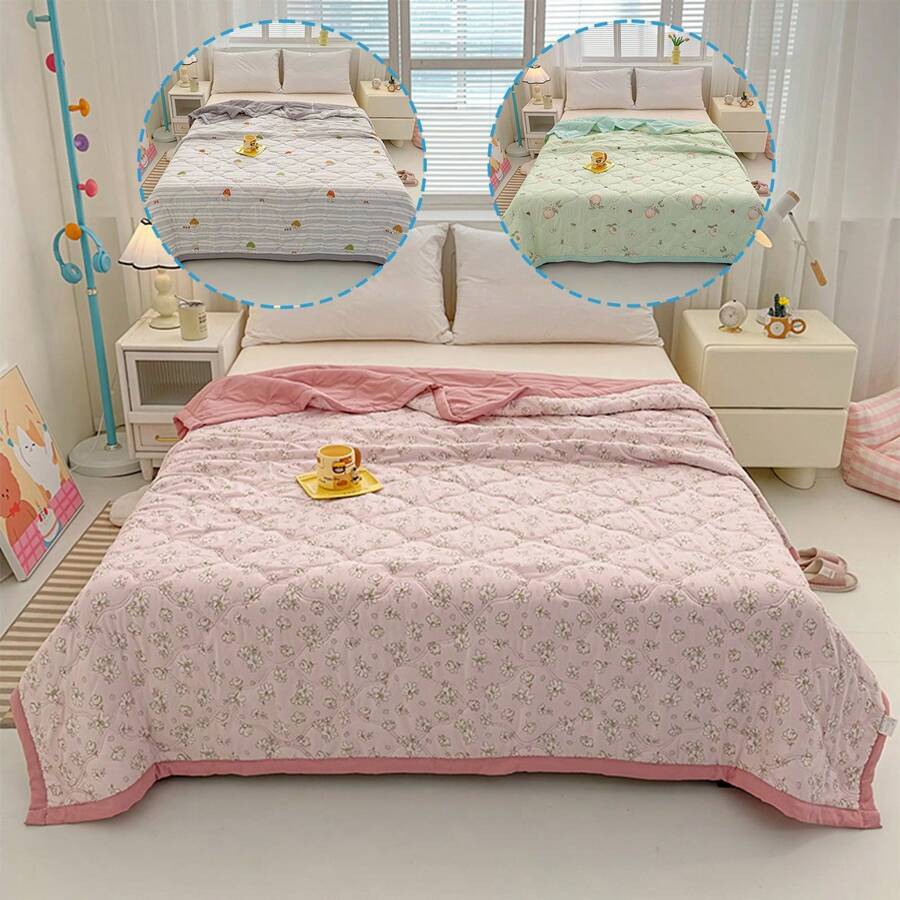 1PC Floral Print Comforter Blanket, Reversible Lightweight Microfiber All Season Blanket(No Pillowcase) - Multicolor - View 1