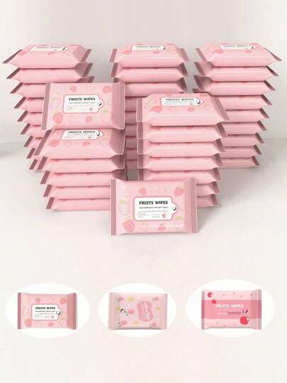 2/5/10pcs (10 Wet Wipes Per Pack)Strawberry Pattern Mini Portable Non-Woven Wet Wipes, Used For Daily Item Cleaning When Going Out, Essential For Travel And Business Trips, Easy To Carry