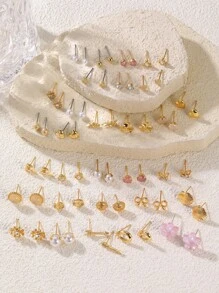 NAIZHU 30 Pairs Colorful Fashionable Cute & Sweet Style Earring Set For Girls - Multicolor - View 3