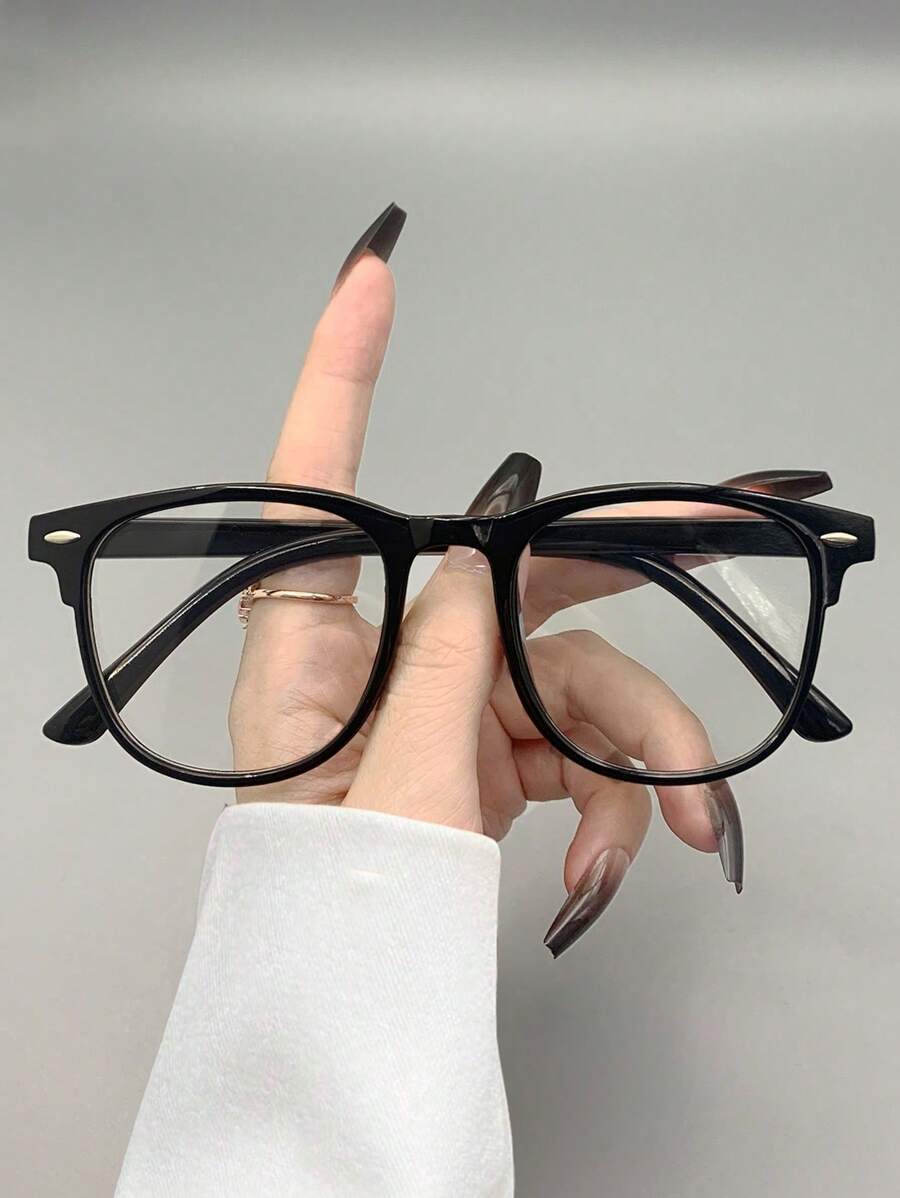 1 pièce Lunettes carrées unisexes avec studs dorés et noirs, lunettes transparentes. Accessoires anti-lumière bleue, pour ordinateur, lecture, jeux, TV, téléphones. Anti-fatigue oculaire, protection des yeux contre la lumière bleue - Multicolore - Voir 1