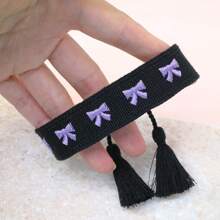 1 Stück handgefertigtes, retro besticktes Bohème-Armband mit Schleife, modisch geeignet für Familie, Freunde, Studenten, Feiertagsgeschenke, Partys, Reisen und den täglichen Gebrauch - Schwarz+Lila - Übersicht 4