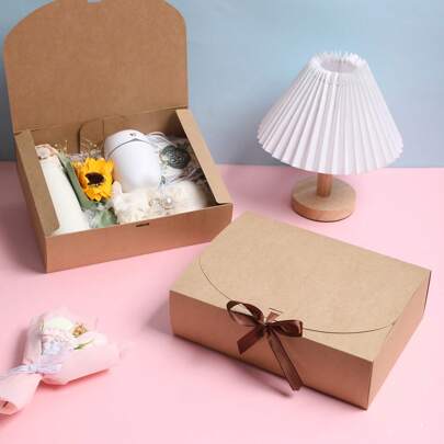 10pcs/5pcs/2pcs - White/Black/Pink/Brown Gift Box With Lid, Gift Box With Ribbon For Bridesmaid Proposal Box, Gift Box For Wedding, Birthday Gift, Shower Party And Other Parties, Valentine's Day Gifts, Valentine Day,Packaging, Birthday, DIY Making, Beauty Storage BOX,Graduation Gift Packaging, Wedding Party Decoration Box