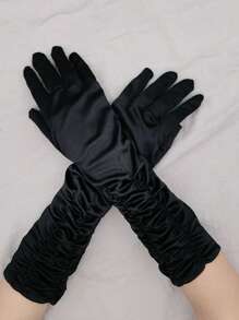 1 Pair Bride's Wedding Dress Gloves, Wrinkled Satin Satin Formal Stage Performance Gloves - Multicolor - View 4