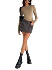 Womenacute;S Spring Autumn Slim Tops Solid Color Long Sleeve Round Neck Streetwear Blouse