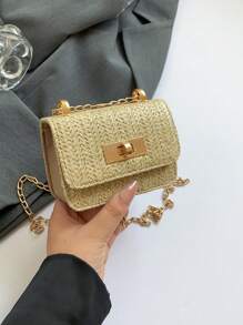 Straw Fashion Minimalist Casual Shoulder/Crossbody Small Square Bag, Popular This Year, New Style For Girls - Khaki - View 2