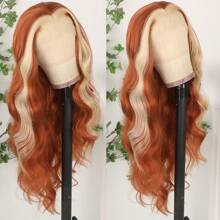 13X4 Free Part Ombre Pink Body Wave Synthetic Lace Front Wigs For Women 28 Inch Long Wavy Hair Wigs Glueless Soft Pink Ombre Colored Wigs Heat Resistant Christmas Wig Natural Long Wave Lace Front Wigs For Daily Party Cosplay Use - 挑染金色 - 查看 4