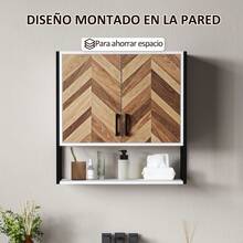 HOMCOM Armario de Pared para Baño Multiusos Mueble de Baño Suspendido Armario Colgante de Almacenamiento con 2 Puertas Estante Ajustable y Estante Abierto 59x20x60 cm Multicolor - 59x20x60 cm - Ver 3