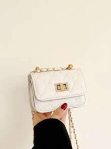 1PC 新款迷你方包女手提包钻石纹拼接单肩包编织链条包翻盖小包可爱斜跨包配饰包 - 菱格斜背包 - 查看 16