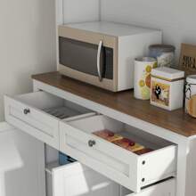 HOMCOM HOMCOM Alacena de Cocina Mueble Auxiliar de Cocina Armario de Cocina con 3 Puertas de Vidrio Compartimento Abierto 2 Cajones y Estantes Ajustables 100x40x180 cm Blanco