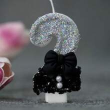 1 Pc Girl Style Black Collar Bow Pearl Theme Glitter Creative Number 0-9 Candles For Birthday Party Cake Decoration Atmospheric Feeling Birthday Baking Plug-In Decoration Suitable For Girls, Goddess,Princess Female Party Birthday Wedding Anniversary Celebration Supplies Gifts Graduation