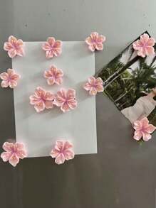Flower Decor Magnetic Stickers, Electroplated Glossy Vintage Colorful Pink Heart-Shaped Refrigerator Magnets, Photo Wall, Memo Board Decoration
