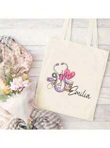 Bolsa de lona personalizada con el nombre de la enfermera, diseño personalizado de enfermera estética, regalo de aprecio al médico, bolsa de viaje, favor de fiesta del hogar y la cocina, bolsa personalizada con nombre para enfermeras - Multicolor - Ver 4