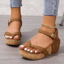 Women's Strap Open-Toe Chunky Platform Sandals, Brown, Spring/Summer