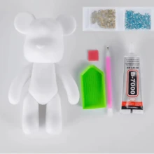 23厘米DIY自粘钻石熊公仔泰迪熊闪光贴纸娃娃熊积木玩具装饰礼物情人节礼物 - 彩色 - 查看 5