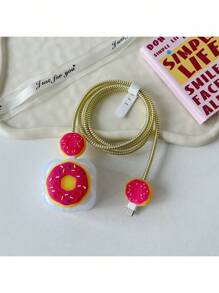 5 件英国兼容 Apple 20 瓦快速充电器外壳充电器盖和螺旋电缆保护器套装（笑脸花、甜甜圈、7 色彩虹、蜜蜂图案） - 彩色 - 查看 12