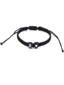 1 件手工制作 26 个字母首字母心形手链编织绳可调节女士手镯情侣情人友谊珠宝