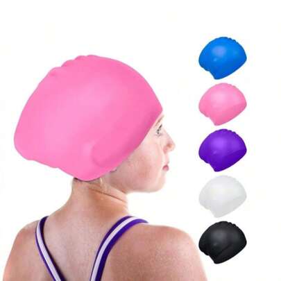 1 pieza Gorro de natación de silicona impermeable y colorido, gorro de natación elástico y cómodo unisex, gorro de natación antideslizante para cabello largo, esencial de playa, accesorio de playa, flotador de piscina