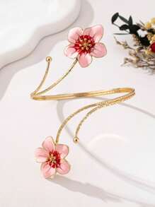 1 pieza Brazalete metálico con flores multicolor en estilo punk exagerado, brazalete de esmalte floral colorido y refrescante, adecuado para uso diario de mujeres, vacaciones, Día de la Madre, actividades sociales, vacaciones en la playa