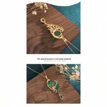 Collar colgante con diseño de pavo real de jade incrustado, accesorio de estilo vintage cheongsam chino para mujeres