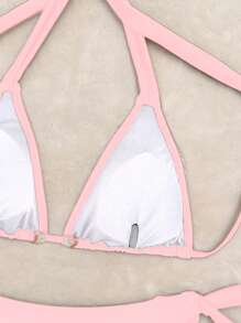 Bộ bikini nữ 2 mảnh chủ đề đại dương, gợi cảm, kiểu dáng thường ngày, dây mảnh, màu trơn, thích hợp cho bãi biển, bơi lội, kỳ nghỉ xuân/hè, có mút ngực rời màu hồng. - Hồng - Xem 8
