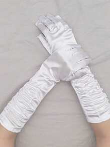 1 Pair Bride's Wedding Dress Gloves, Wrinkled Satin Satin Formal Stage Performance Gloves - Multicolor - View 5