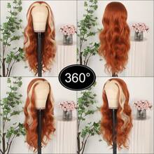 13X4 Free Part Ombre Pink Body Wave Synthetic Lace Front Wigs For Women 28 Inch Long Wavy Hair Wigs Glueless Soft Pink Ombre Colored Wigs Heat Resistant Christmas Wig Natural Long Wave Lace Front Wigs For Daily Party Cosplay Use - 挑染金色 - 查看 6