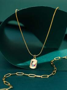 Tkool Set de 2 collares con colgante de luna creciente y rectángulo elegante y colorido para mujeres, empaquetados en caja de regalo adecuados para días festivos