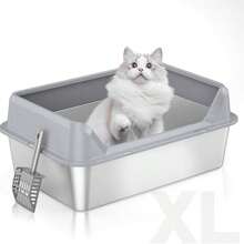 Stainless Steel Cat Litter Box, Large Metal Trash Bin For Cats And Rabbits, Never Absorbing Odors, Stain Proof, Rust Proof, Non Stick And Smooth Surface 19.6 "Long X 13.7" Wide X 9 "High - Grey - View 1