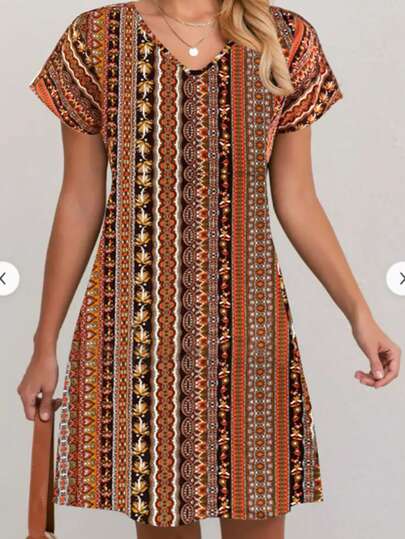 Vestido corto de Body ceñido con estampado 3D de escote en V, vestido casual de manga corta para primavera/verano, ropa de mujer