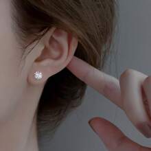 1pc Dainty Dandelion Design Stud Earring Made Of 925 Sterling Silver, Hypoallergenic, Bohemian & Minimalist Style For Women's Date Outfits