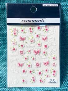 2pcs 2pcs 5D Embossed Floral Nail Art Stickers Gorgeous Pink Cherry Blossom Butterfly Designs With Pearl Self-Adhesive Decals For DIY Manicure Acrylic Nail Art Supplies Decorations