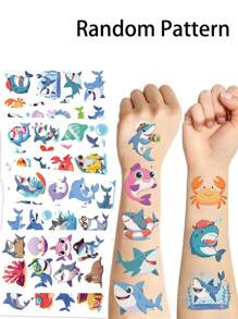 可爱卡通鲨鱼男孩女孩临时贴纸，仿真人体彩绘贴纸，长方形，可持续2-5天，搞笑手臂，卡通时尚Y2K贴纸，文具贴纸，儿童节，复活节礼物