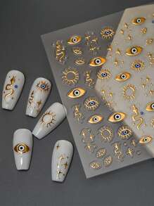 Nail Art Stickers, 1 Sheet Embossed 5D Star Eyes Snake Totem Design Nail Art Stickers, DIY Sliding Nail Art Decoration Nail Art Supplies Nails - Gold - View 5