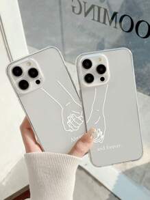 2 pièces Étuis de téléphone minimalistes avec empreintes de couple, coques de téléphone transparentes avec des éléments romantiques et le slogan "Toujours et pour toujours", compatibles avec et Galaxy, version internationale, pas la version domestique - Multicolore - Voir 1
