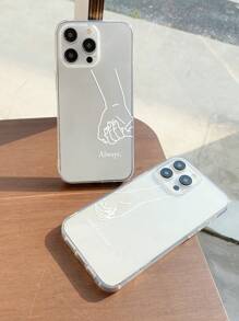 2 pièces Étuis de téléphone minimalistes avec empreintes de couple, coques de téléphone transparentes avec des éléments romantiques et le slogan "Toujours et pour toujours", compatibles avec et Galaxy, version internationale, pas la version domestique - Multicolore - Voir 4