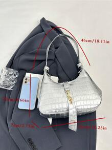 Women's Casual Silver Color Shoulder Bag, Fashion Handbag