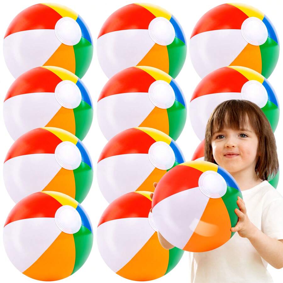 Joyfy Rainbow Beach Balls(12 Pack), 12'' Inflatable Swimming Pool Toys For Summer Water Games Kids Birthday Party Supplies Combo Set Include Inflatable Beach Balls - 彩色 - 查看 1
